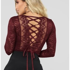 Fashion Nova Lace Me Up bodysuit - burgundy L